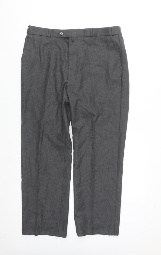 Gurteen Men's Grey Wool Blend Formal Dress Trousers 38L