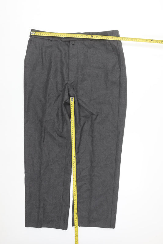 Gurteen Men's Grey Wool Blend Formal Dress Trousers 38L