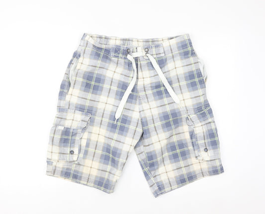Cedarwood State Men's Blue Check Cargo Shorts M Cotton Casual