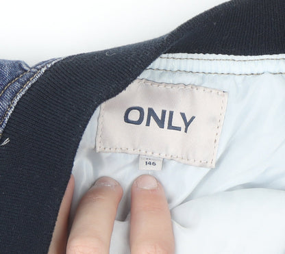 ONLY Boys Blue Denim Varsity Jacket Size 146 Cotton Lined Button Bomber