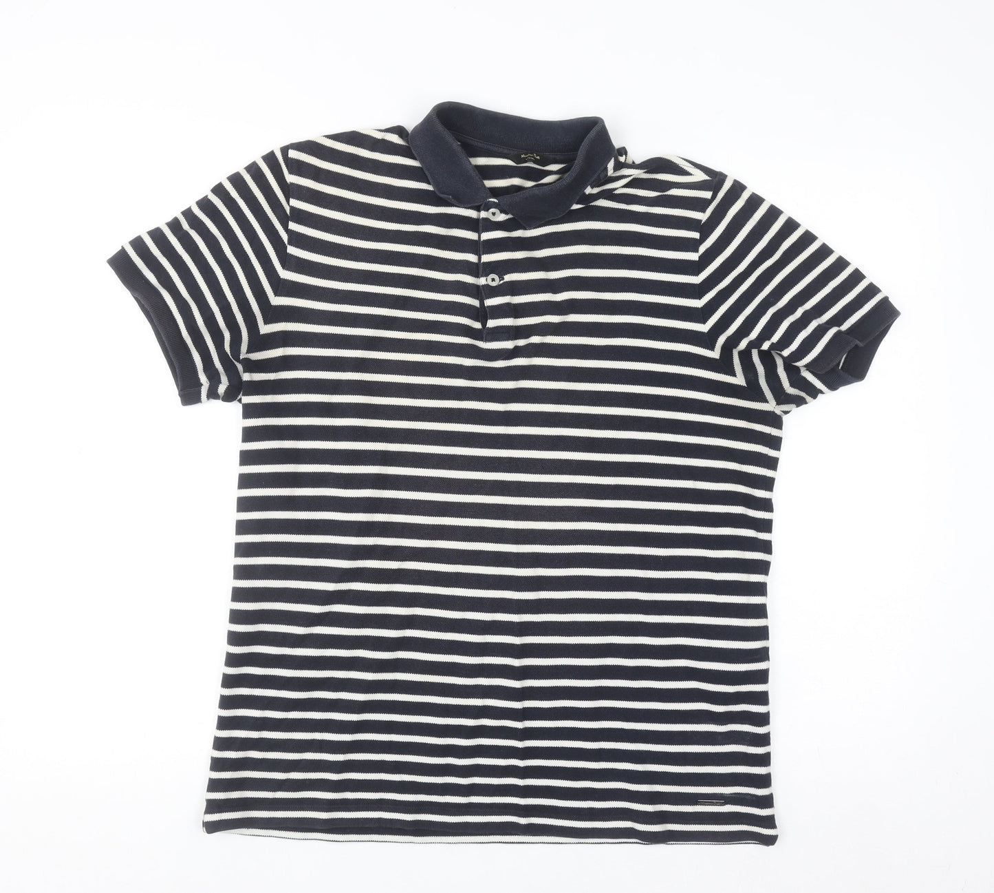 Massimo Dutti Men's Blue Striped Cotton Polo Shirt Size M