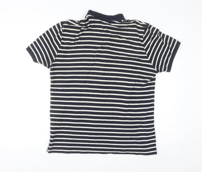 Massimo Dutti Men's Blue Striped Cotton Polo Shirt Size M