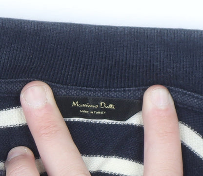 Massimo Dutti Men's Blue Striped Cotton Polo Shirt Size M