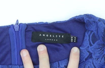 Angeleye Women Blue Floral Lace A-Line Short Dress Size 10