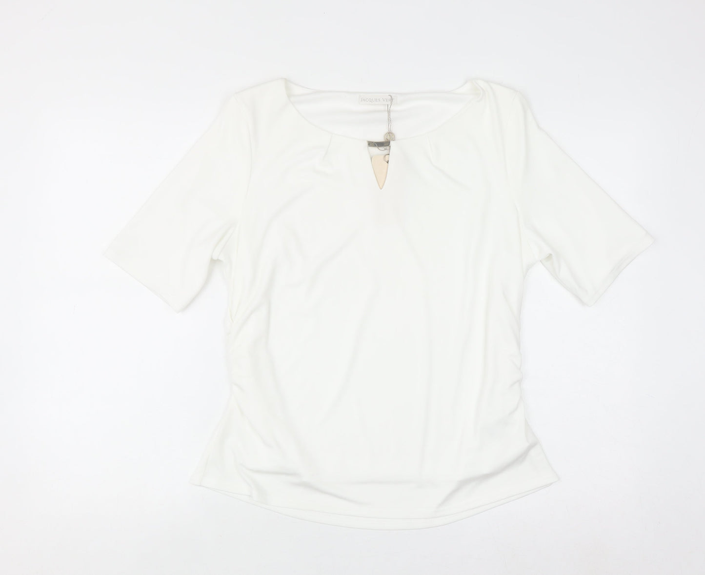 Jacques Vert Women's White Short Sleeve Keyhole Blouse L