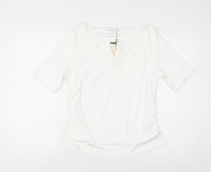 Jacques Vert Women's White Short Sleeve Keyhole Blouse L