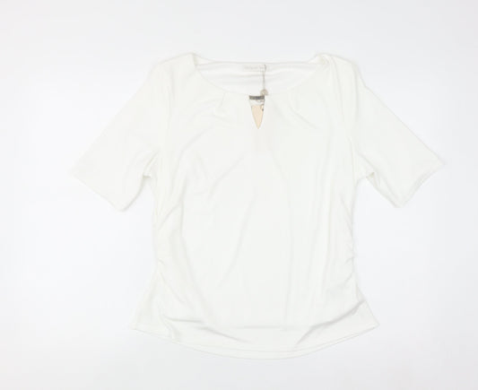 Jacques Vert Women's White Short Sleeve Keyhole Blouse L