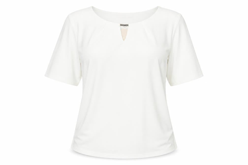 Jacques Vert Women's White Short Sleeve Keyhole Blouse L