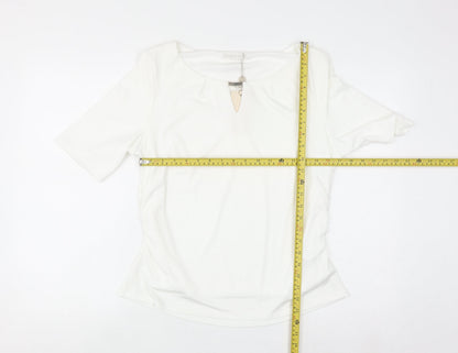Jacques Vert Women's White Short Sleeve Keyhole Blouse L