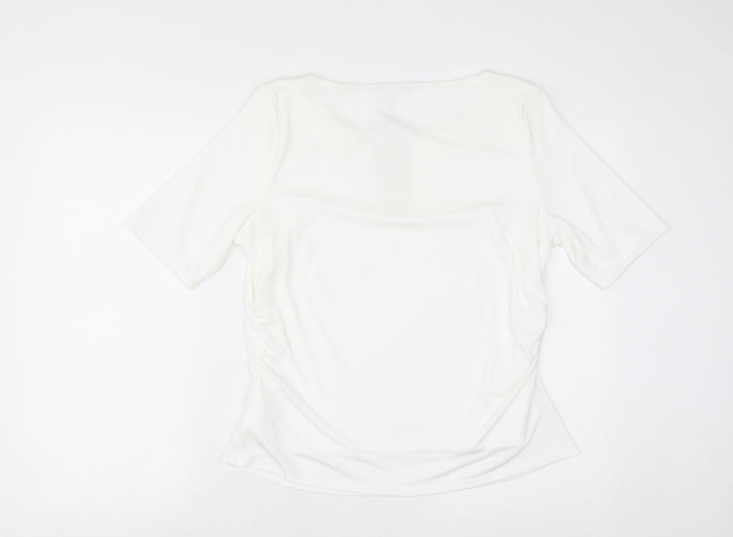 Jacques Vert Women's White Short Sleeve Keyhole Blouse L