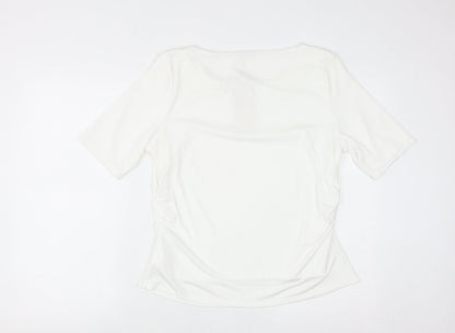Jacques Vert Women's White Short Sleeve Keyhole Blouse L