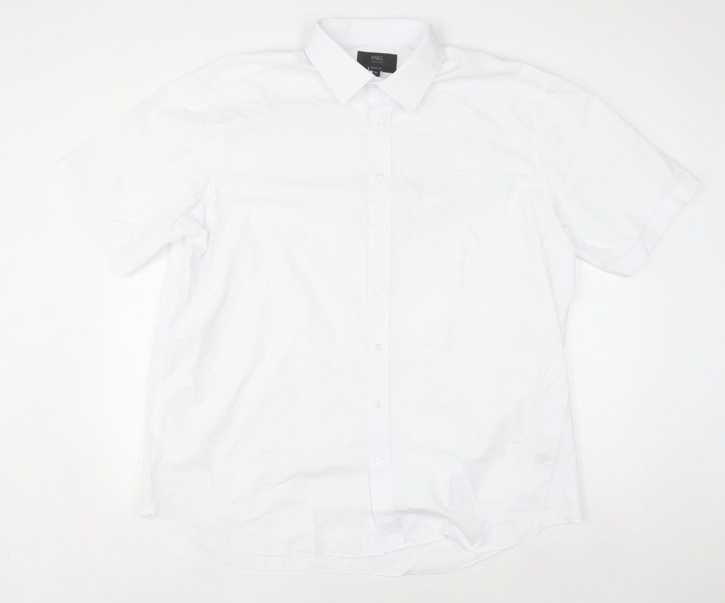 Marks and Spencer Men's White Regular Fit Short Sleeve Button-Up Shirt Size 18.5