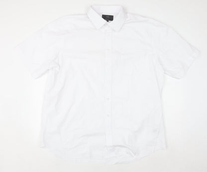 Marks and Spencer Men's White Regular Fit Short Sleeve Button-Up Shirt Size 18.5