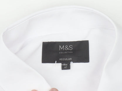 Marks and Spencer Men's White Regular Fit Short Sleeve Button-Up Shirt Size 18.5