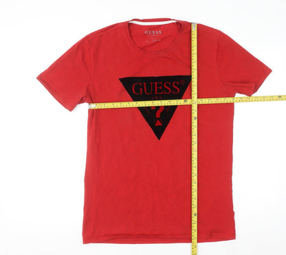 Guess Men's Red Logo Slim Fit Crew Neck T-Shirt Size L