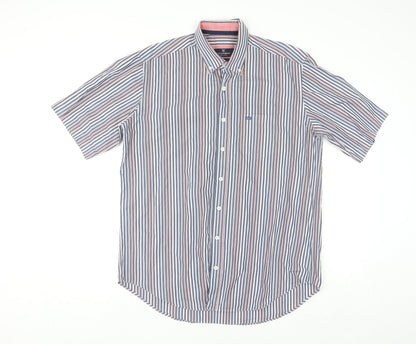 Kellerman Men's Multicoloured Striped Short Sleeve Button-Up Shirt L