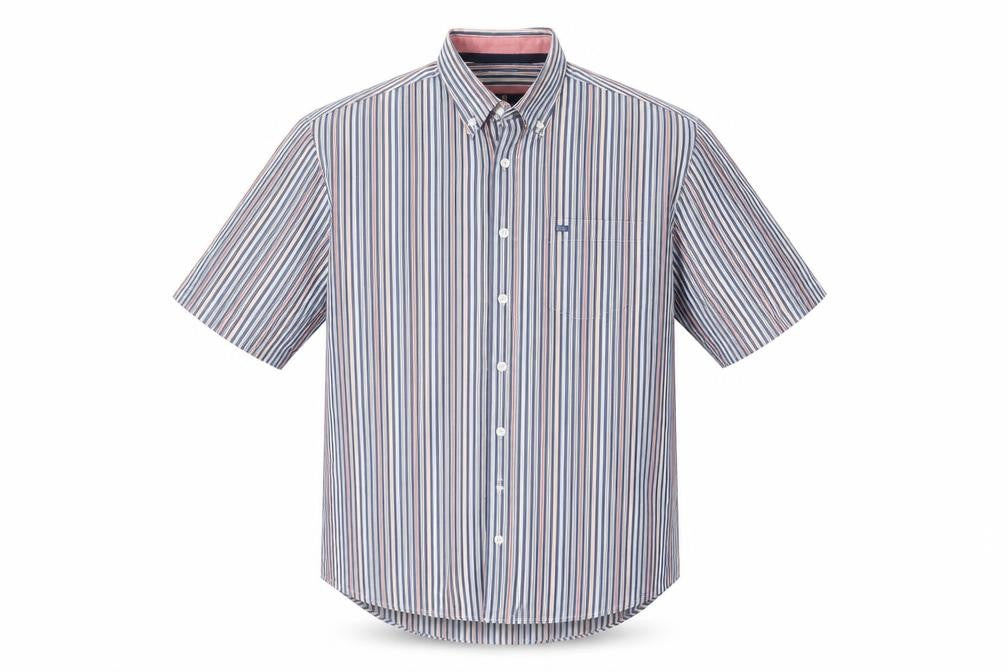 Kellerman Men's Multicoloured Striped Short Sleeve Button-Up Shirt L