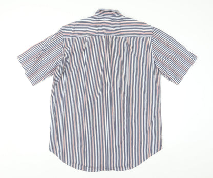 Kellerman Men's Multicoloured Striped Short Sleeve Button-Up Shirt L