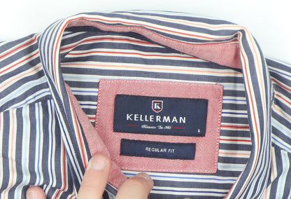 Kellerman Men's Multicoloured Striped Short Sleeve Button-Up Shirt L
