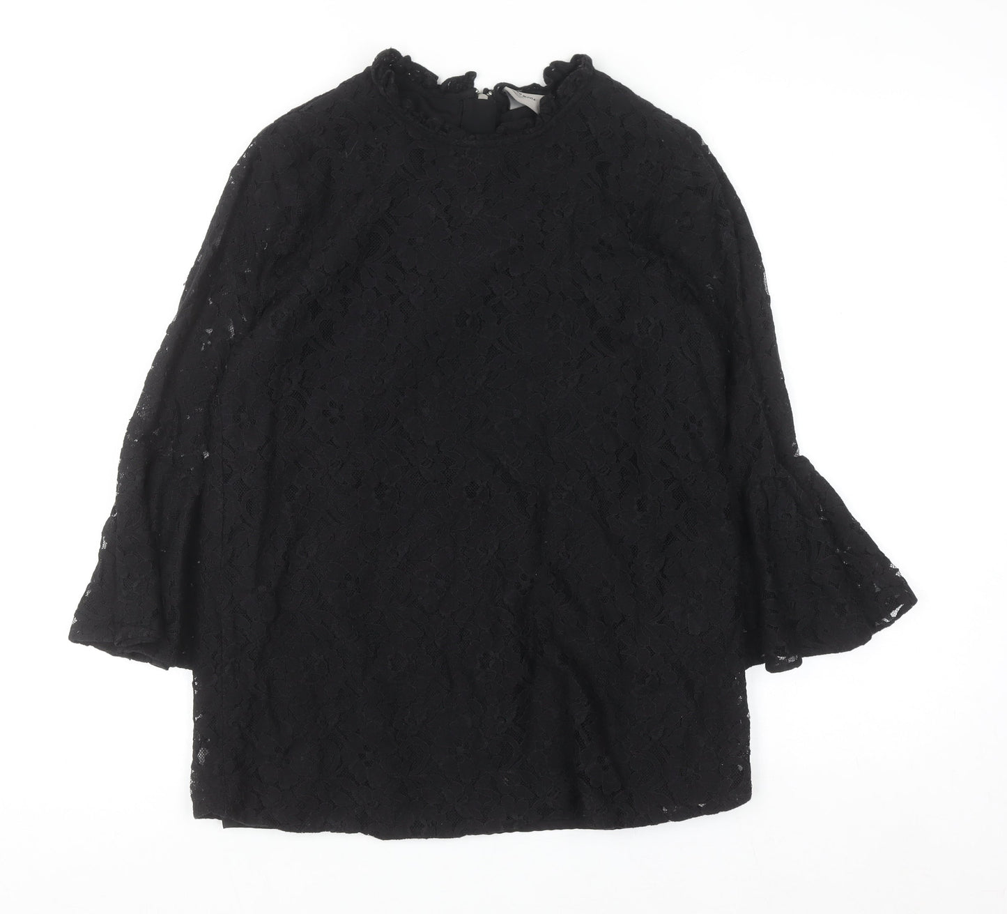 Vero Moda Women’s Black Lace Tunic Blouse L High Neck Zip Detail
