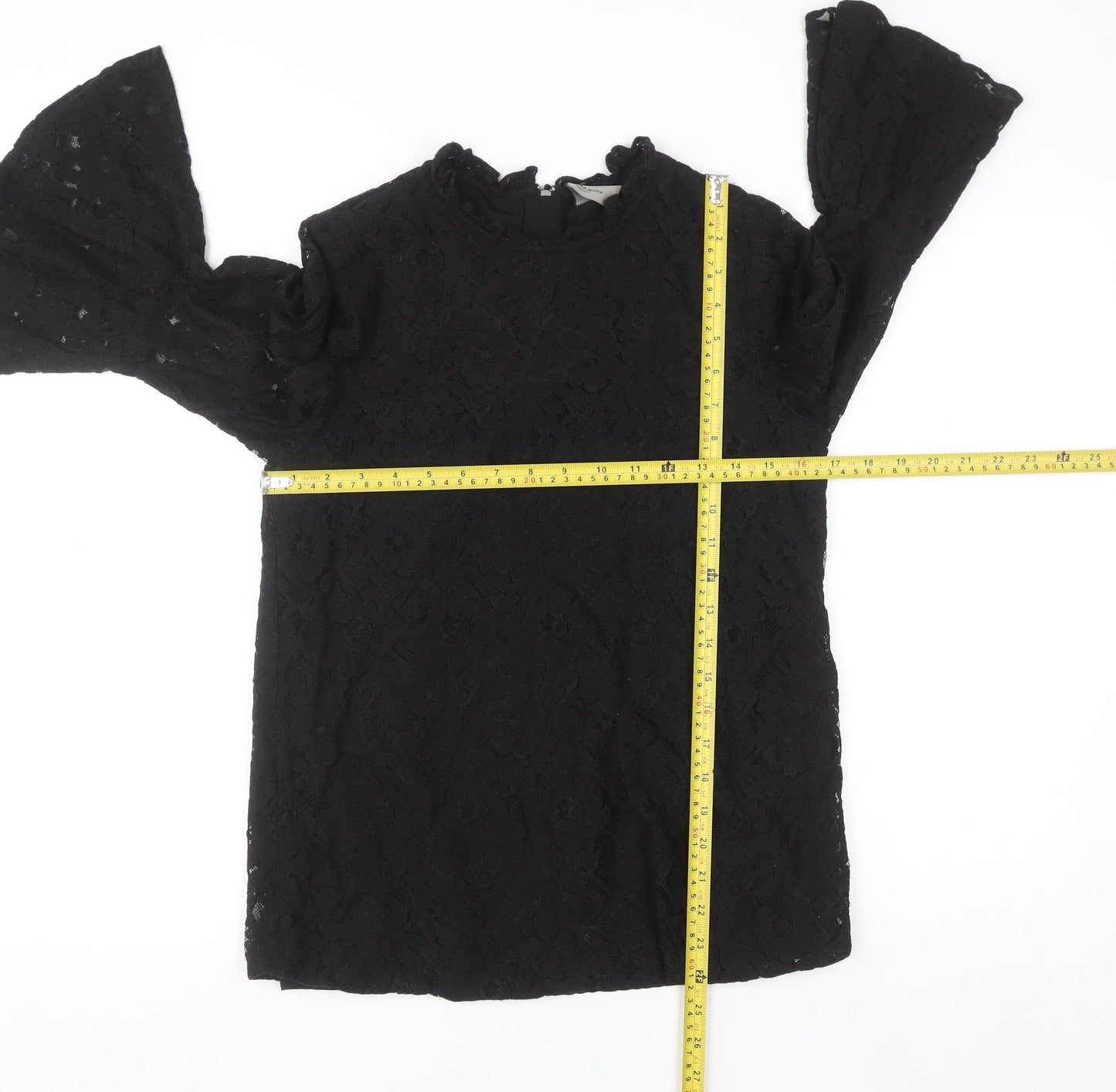 Vero Moda Women’s Black Lace Tunic Blouse L High Neck Zip Detail