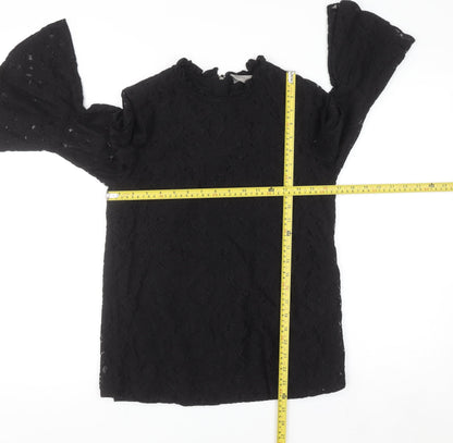 Vero Moda Women’s Black Lace Tunic Blouse L High Neck Zip Detail