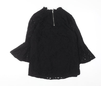 Vero Moda Women’s Black Lace Tunic Blouse L High Neck Zip Detail