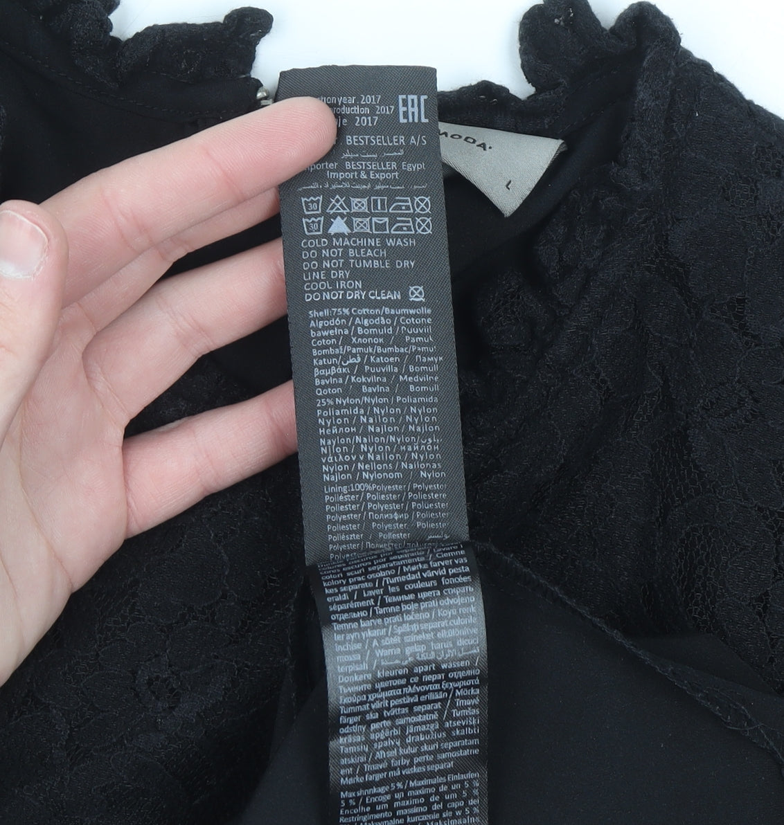 Vero Moda Women’s Black Lace Tunic Blouse L High Neck Zip Detail