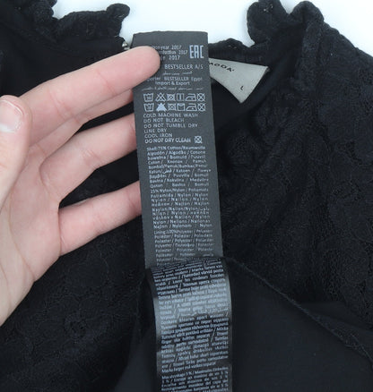 Vero Moda Women’s Black Lace Tunic Blouse L High Neck Zip Detail