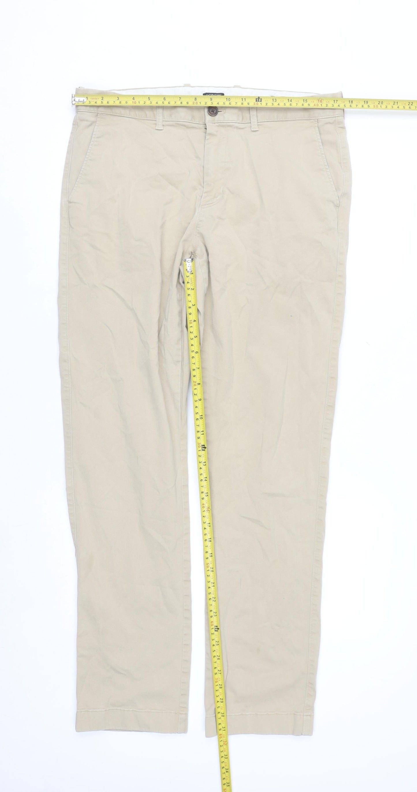 J.Crew Men's Beige Chino Trousers Flex W34 L34 Cotton Stretch