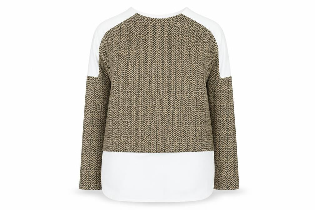 Passion Womens Beige Geometric Tunic Blouse Size 10 Long Sleeve