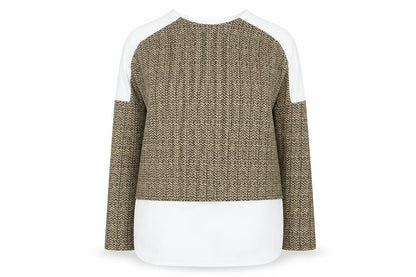 Passion Womens Beige Geometric Tunic Blouse Size 10 Long Sleeve