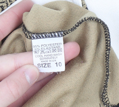 Passion Womens Beige Geometric Tunic Blouse Size 10 Long Sleeve