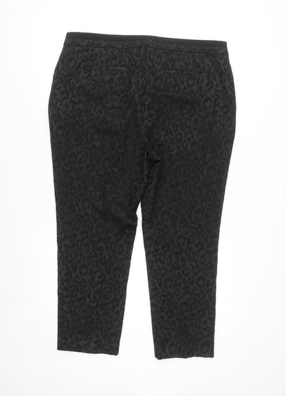 Marks and Spencer Women’s Black Animal Print Cotton Blend Trousers UK 18 Short