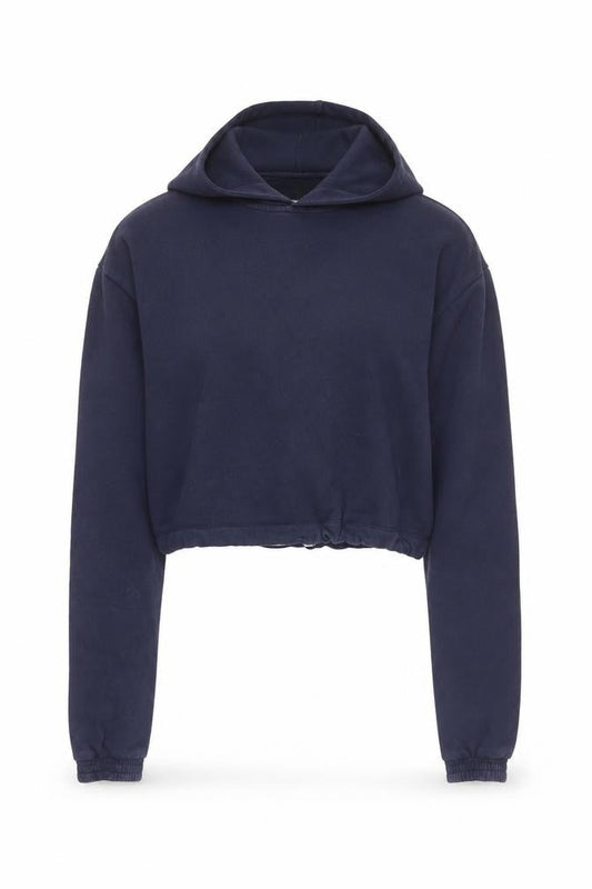 Front view of Fila Women's Navy Cropped Hoodie, size M, Cotton Blend Logo Pullover