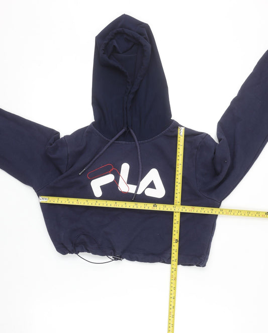 Fila Women's Navy Cropped Hoodie Size M Cotton Blend Logo Pullover