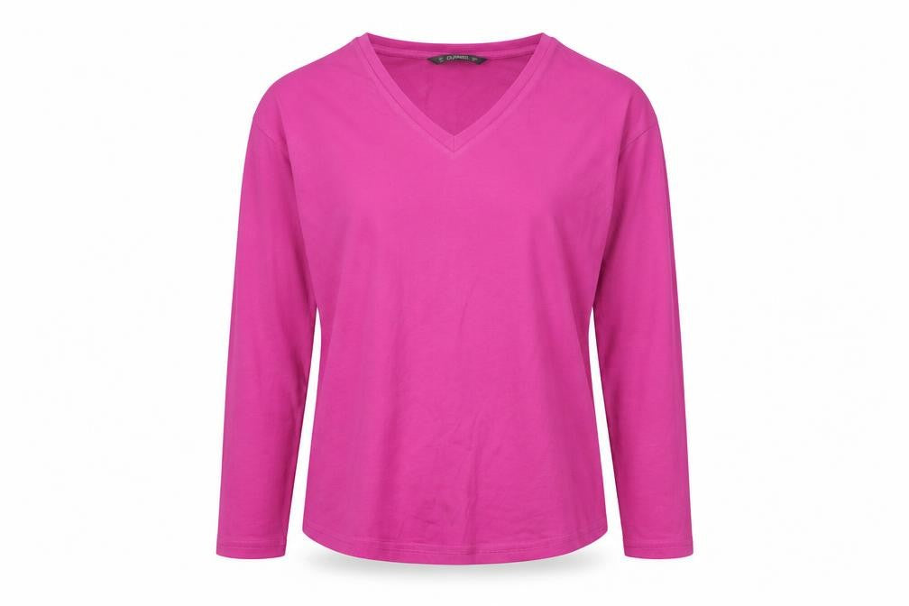 Dunnes Stores Women's Pink V-Neck Long Sleeve Basic T-Shirt XS