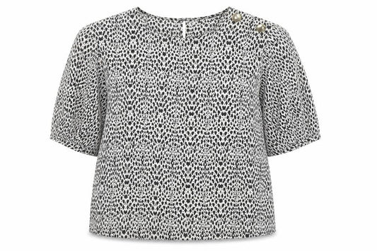 Front view of Dunnes Women’s Black Animal Print Blouse, size UK 20, 3/4 Sleeve