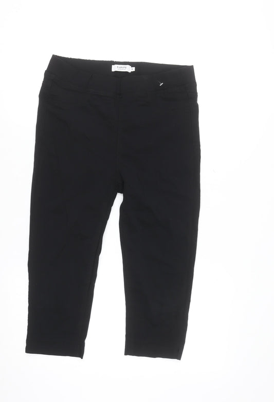 b.young Women's Black Capri Stretch Trousers M Slim Fit