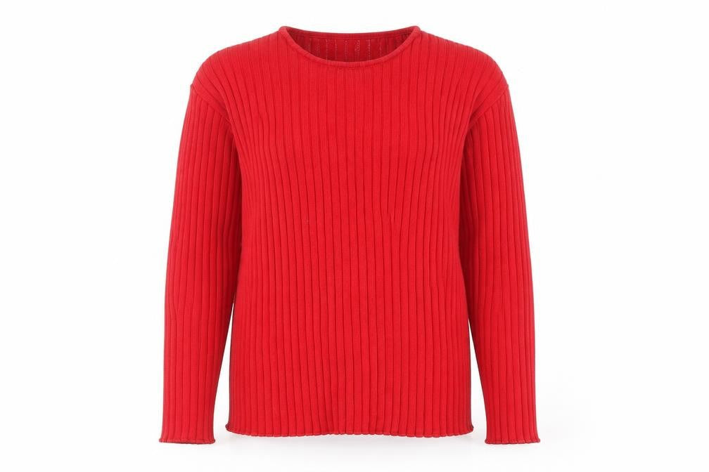 Lady Laura Womens Red Cotton Rib Knit Crew Neck Jumper Size 12