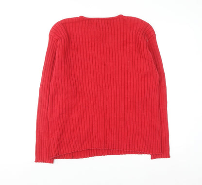 Lady Laura Womens Red Cotton Rib Knit Crew Neck Jumper Size 12