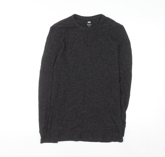 Back view of H&M Men’s Black Slim Fit Crew Neck Long Sleeve Jumper, size S