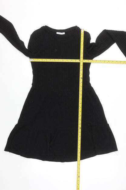 Zara Women Black Long Sleeve Skater Dress Size S