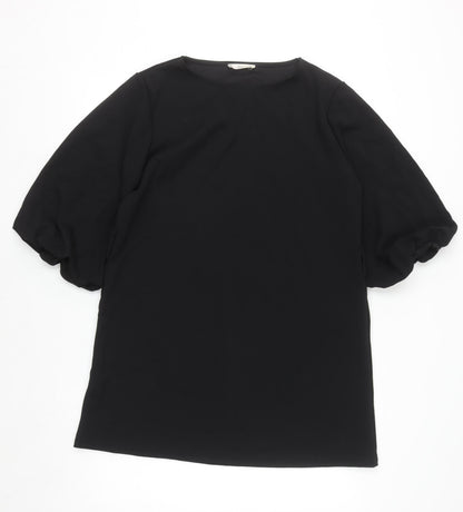 Mango Women Black L Shift Puff Sleeve Short Dress