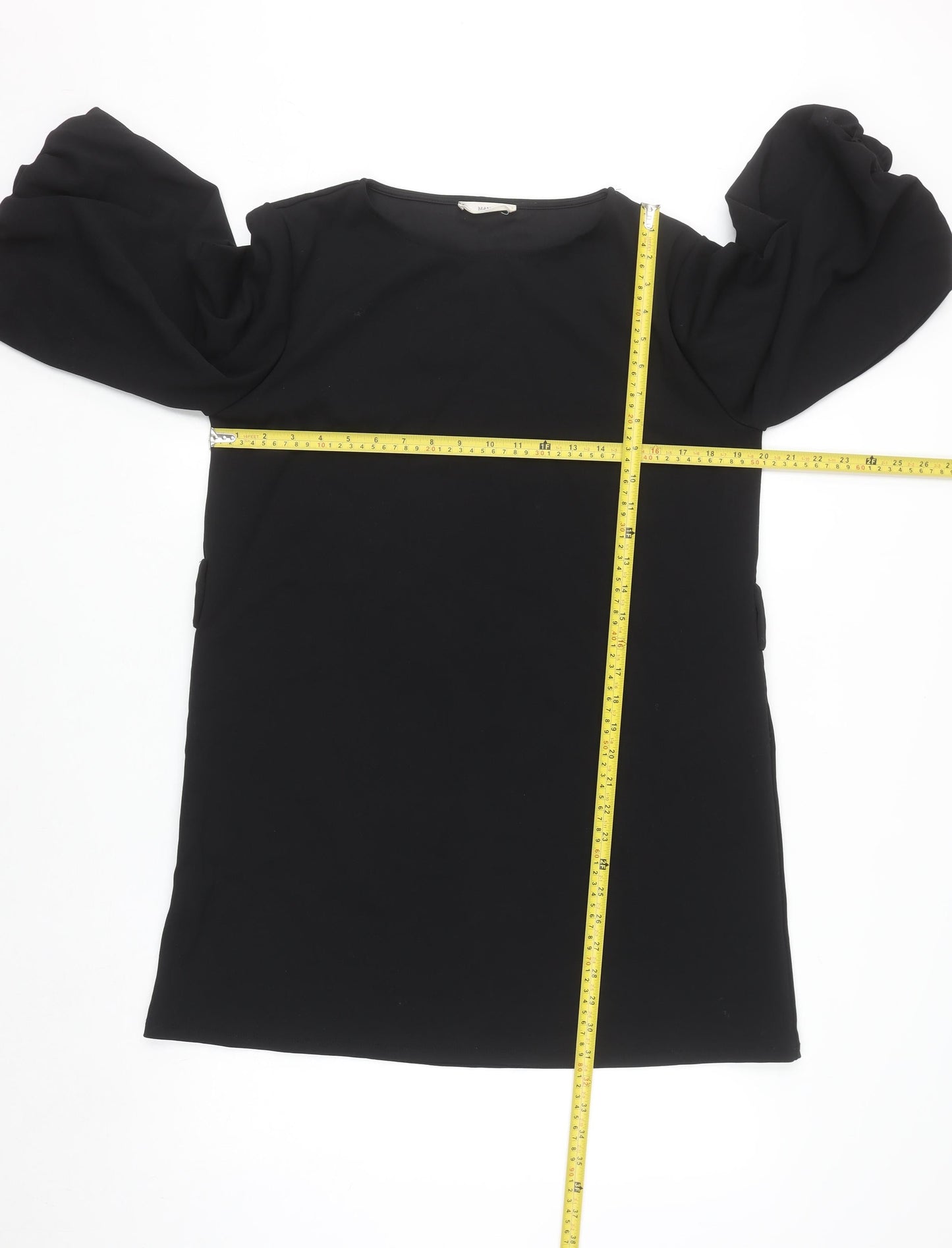 Mango Women Black L Shift Puff Sleeve Short Dress
