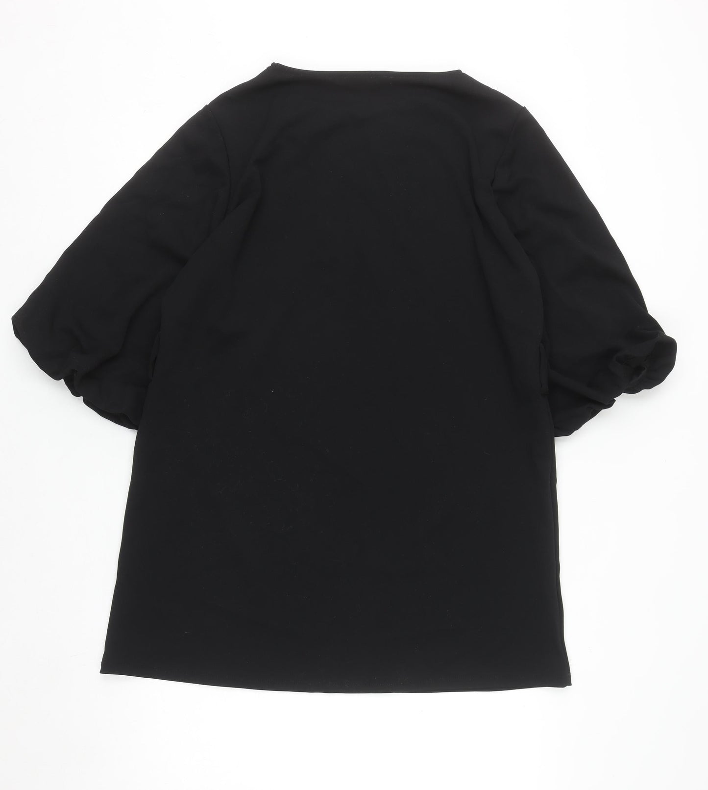 Mango Women Black L Shift Puff Sleeve Short Dress