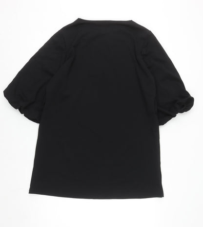 Mango Women Black L Shift Puff Sleeve Short Dress
