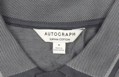 Marks and Spencer Men's Grey Striped Cotton Polo Shirt M