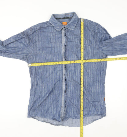 Hugo Boss Men's Blue Polka Dot Slim Fit Cotton Long Sleeve Shirt XL