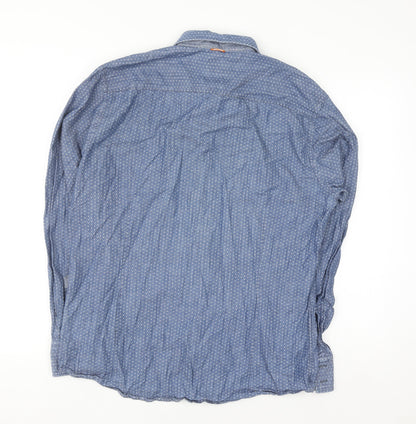 Hugo Boss Men's Blue Polka Dot Slim Fit Cotton Long Sleeve Shirt XL